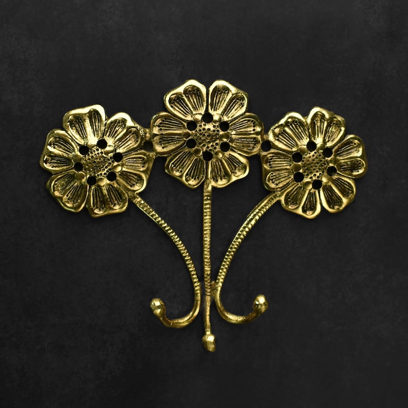 Gold Flower Keys Holder Hook Wall Hook Decorative Gold Metal Hook Wall Mount Towel Hook