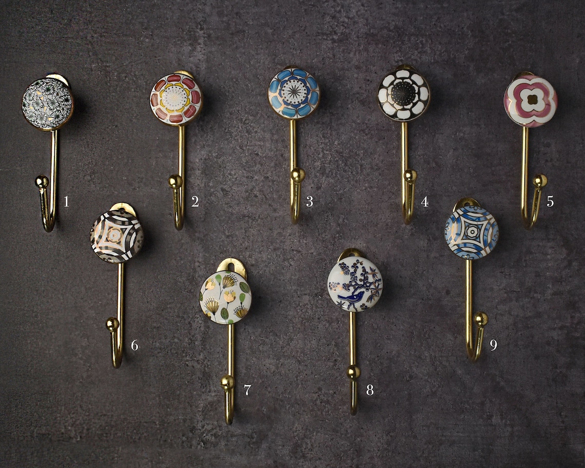Decorative Ceramic Gold Coat Hooks Vintage Wall Hooks Coat Etsy