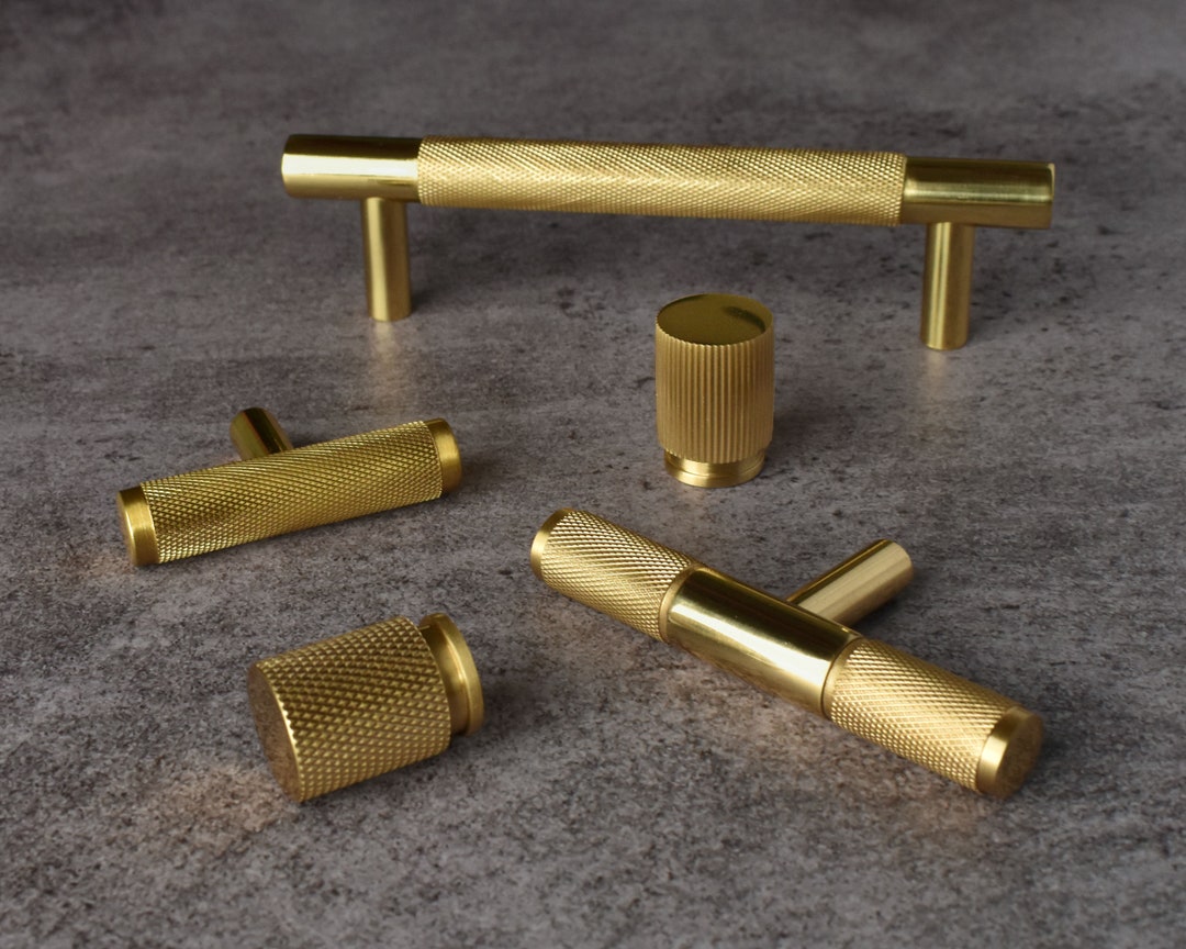 Knurled Brass Kitchen Handles and Knobs Brass Door Handles Etsy