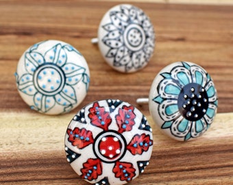 Hand Painted Assorted Ceramic Dresser Drawer Knobs Vintage Cabinet Door Knobs