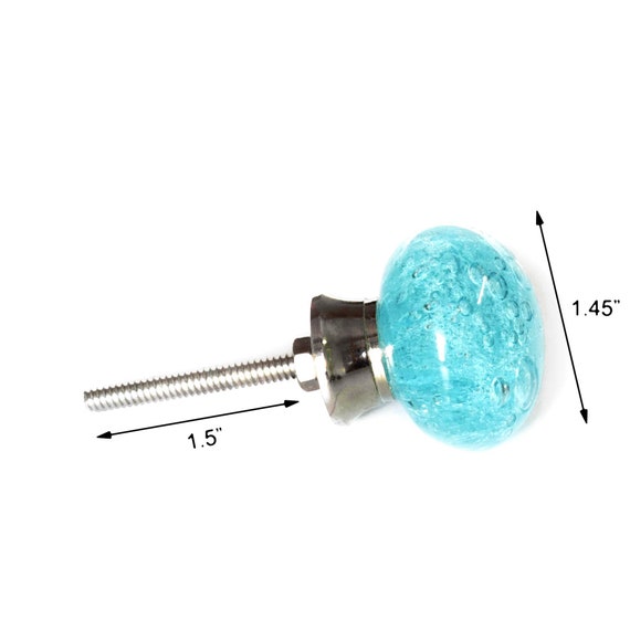 Set of Blue Glass Drawer Knobs and Pulls With Bubbles, Decorative Glass Cabinet Drawer Pull, Vintage Cupboard Door Knob