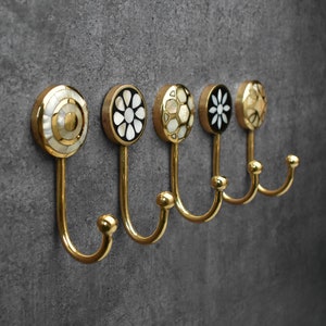 Decorative Brass Coat Hooks Wall Hooks Mother of Pearl Key Hooks Hangers Wall Mount Towel Hook
