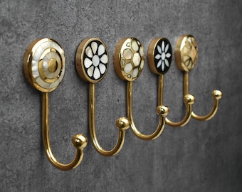 Decorative Brass Coat Hooks Wall Hooks Mother of Pearl Key Hooks Hangers Wall Mount Towel Hook