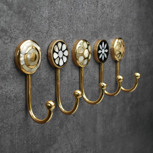 Decorative Brass Coat Hooks Wall Hooks Mother of Pearl Key Hooks Hangers Wall Mount Towel Hook