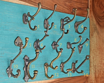 Cast Iron Coat Hooks, Antique Brass Wall Hooks, Vintage Towel Hook