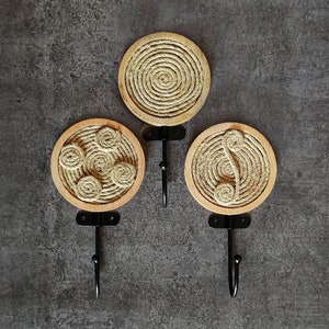 Wood and Jute Wall Hooks Key Hangers Boho Hooks Keys Holder Vintage Hooks