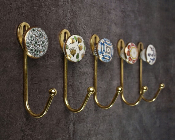 Decorative Ceramic Gold Coat Hooks Vintage Wall Hooks Coat Rack
