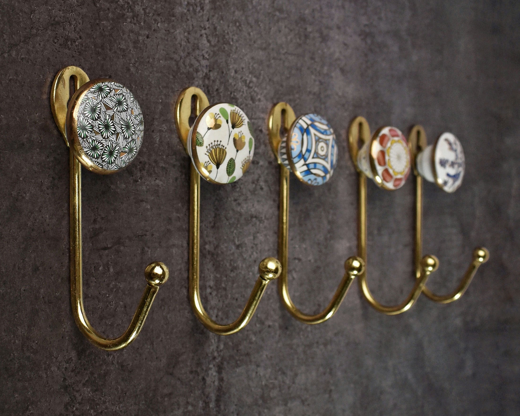 Decorative Ceramic Gold Coat Hooks Vintage Wall Hooks Coat