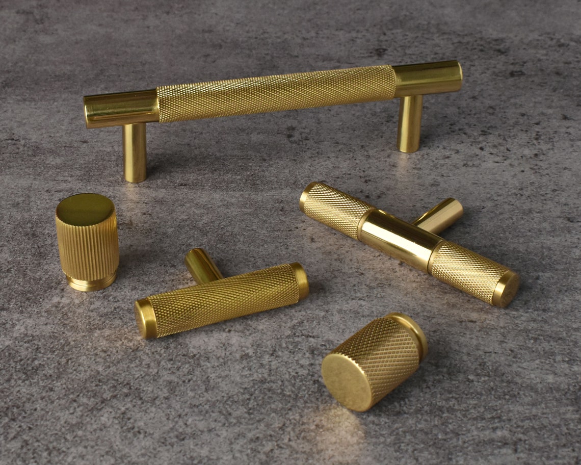 Knurled Brass Kitchen Handles and Knobs Brass Door Handles Etsy