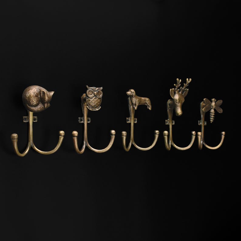 Animal Wall Mount Double Hooks Hangers, Antique Iron Insect Bird Animal ...