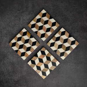 Handmade Wood Tea Drink Coasters Set with Resin Inlay Coffee Coasters Gift