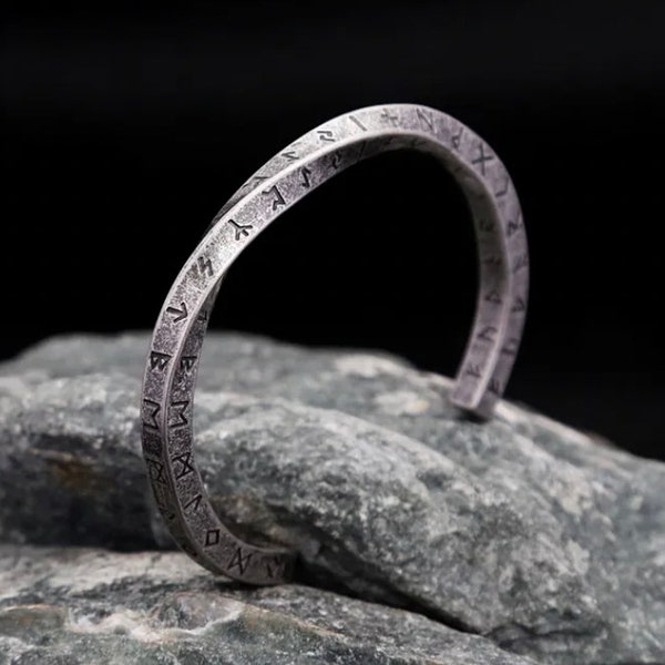 Brazalete nórdico vikingo / Pulsera de par de acero forjado martillado / Brazalete de puño de mitología nórdica / Joyería de plata para hombre