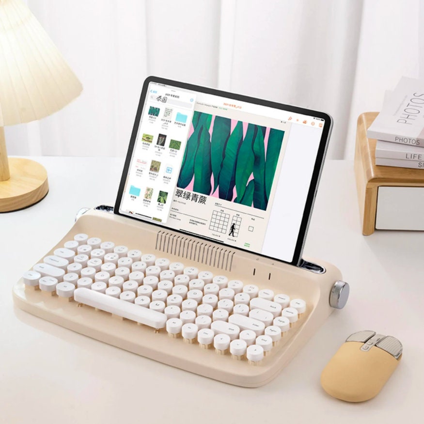 Souris de clavier sans fil rose, 2.4ghz Usb Mini machine à écrire Clavier  sans fil rose avec 84 keycaps ronds rétro, clavier et souris sans fil  mignons Fo