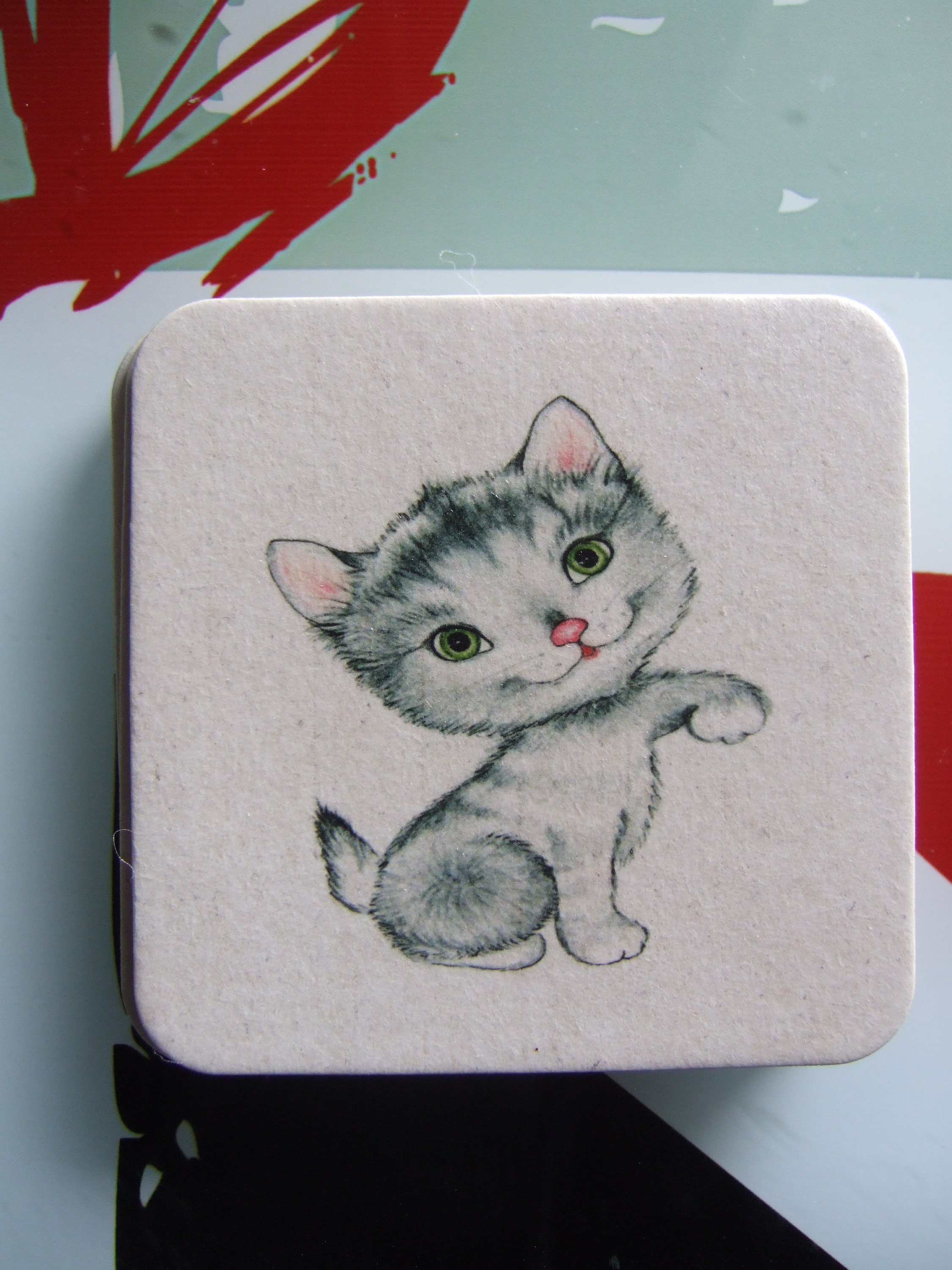 6 Dessous de Verre en Carton, Coaster Chaton 