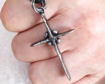 Men's Silver Celtic Cross, St. Patrick's Catholic, Rough Forged