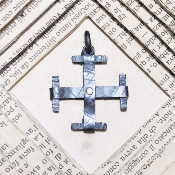 Jerusalem Templar Cross Pendant, Silver Gold Herald Pendant, Rustic Cross Men's Pendant