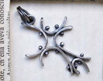 Men's cross pendant nailed black silver, Rustic handcrafted cross man, medieval stud pendant, contemporary jewel