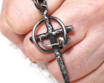 Celtic Cross Ouroboros Silver, St. Patrick, Christian Catholic Rough Forged