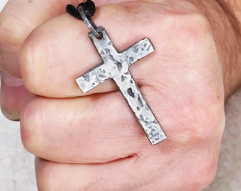 Men's silver cross, Christian Catholic forged raw