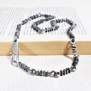 Men&#39;s solid necklace in oxidized silver and gold, link and chain necklace with gold hook