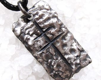 Lorraine Cross Silver Pendant, Catholic Archbishop, Brutalist Gift for Men, Sacred Cast Silver Oxidized