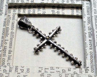 Men's pendant Cross rustic oxidized silver gold, pendant cross nails studs, pendant alternative design, jewel drop of gold