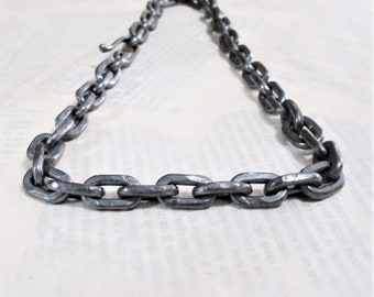 Heavy black silver chain necklace, chunky link necklace, rustic brutalist necklace for men, Valentine's Day for him, forged metal