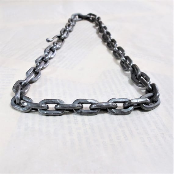 Collana catena pesante argento nero, collana a maglie grosse, collana rustic brutalist uomo, San Valentino per lui, metallo forgiato