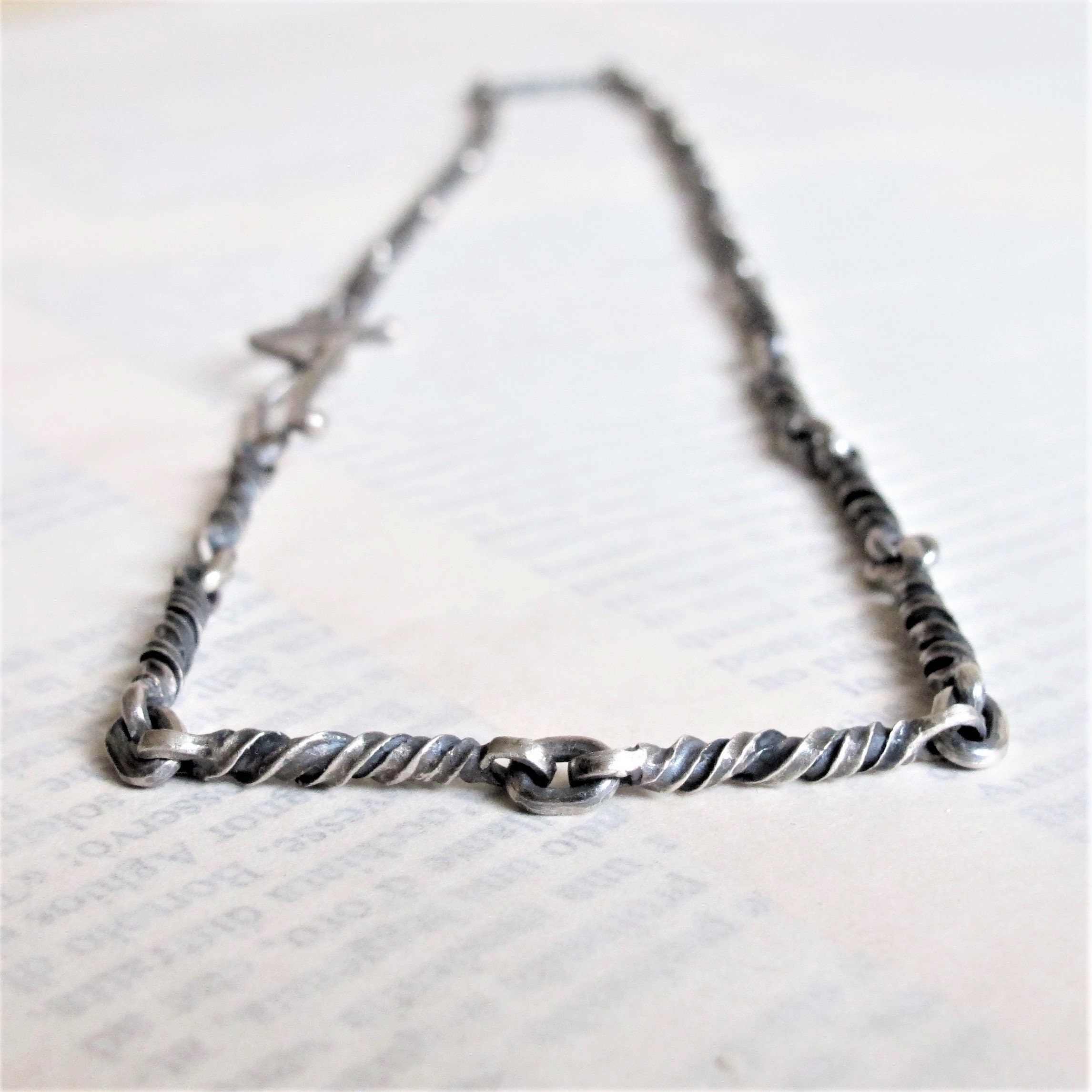 Argento Sterling Handmade Ossidato Legati Corda Anello