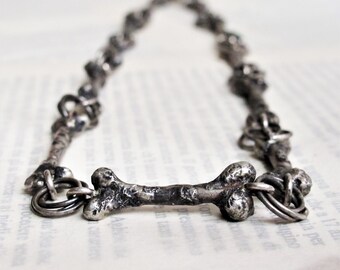 Rustic style massive bone necklace for men, black oxidized silver gothic necklace, macabre jewel