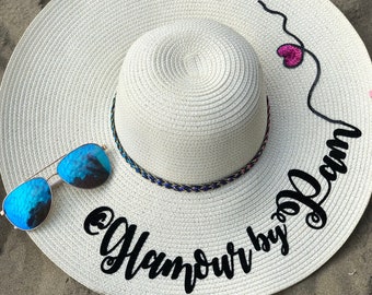 Personalized Floppy Sun Hat – Vinyl Text, Bride Gift, Honeymoon Hat