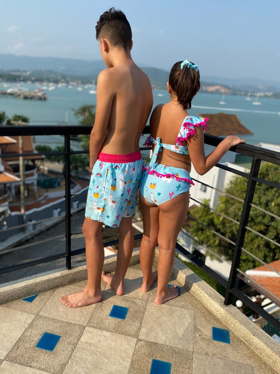 Family Matching Swimwear Swimsuit in Llamas Cactus Print Set