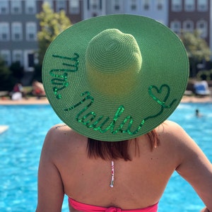 Personalized Elegant Sequin Trim Straw Beach Sun Floppy Hat - A Sparkling Statement Piece