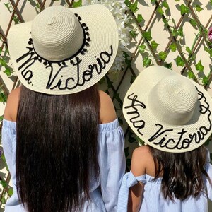 Mommy and Me Sequin Trim Straw Floppy Hats - Stylish Matching Sun Protection