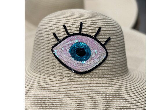Sequin Evil Eye Straw Floppy Hat – Personalized Summer Sun 