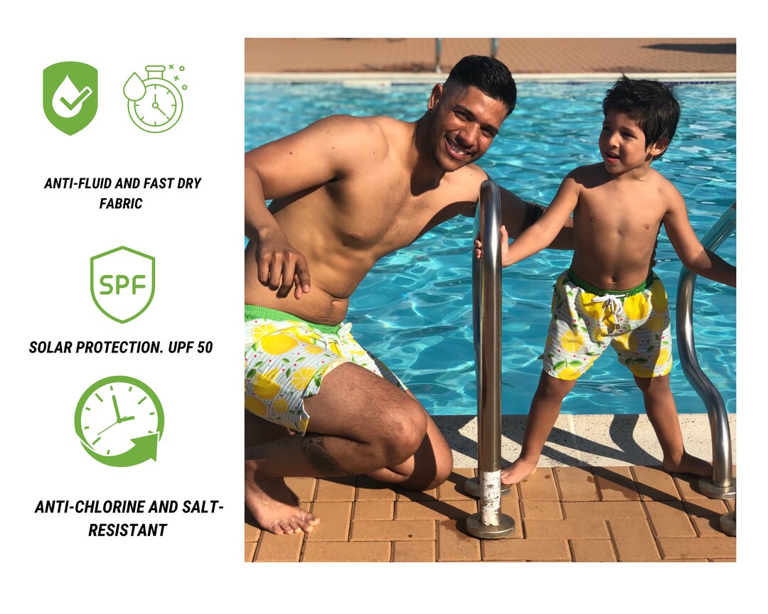 Daddy And Me LEMON STRIPE Matching Trunks Father Son Lemon Print Daddy And Me LEMON STRIPE Matching Trunks Father Son Lemon Print