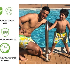Papa en ik LEMON STRIPE Matching Trunks, Vader & Zoon Lemon Print Matching Zwembroek, Vader Zoon Matching Outfit, Vader Kerstcadeau