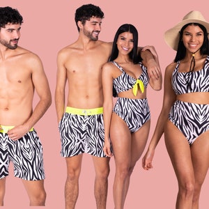 Couples Matching Swimsuits Swimwear In Print ZEBRA LOVE Bride gift Bathing Suit Trunks, vacation gift