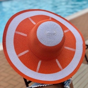 Colorful Woven Straw Hat Red And Orange - BRAND NEW - Adjustable Oogle Noogle Fedora - Orange Granny Square Straw Festival Hat main image 3