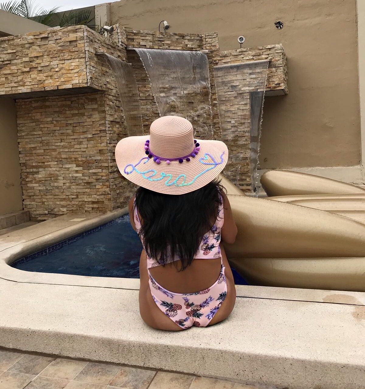 Personalized Elegant Sequin Trim Straw Beach Sun Floppy Hat 