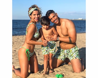 Family Matching Tropical Paradise Swimwear Costume da bagno Costume da bagno Trunks, Regalo di famiglia, SPF Swim