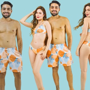 Couples Matching Swimsuits Swimwear In Print BREEZE Bride gift Bathing Suit Trunks, vacation gift