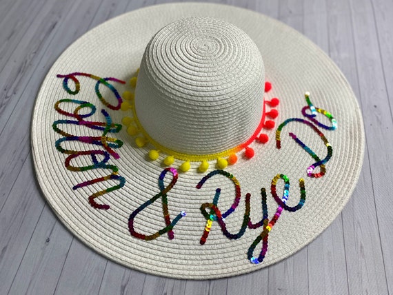 Personalized Custom Beach Floppy Multicolor Sequin Pom Pom  display picture 2