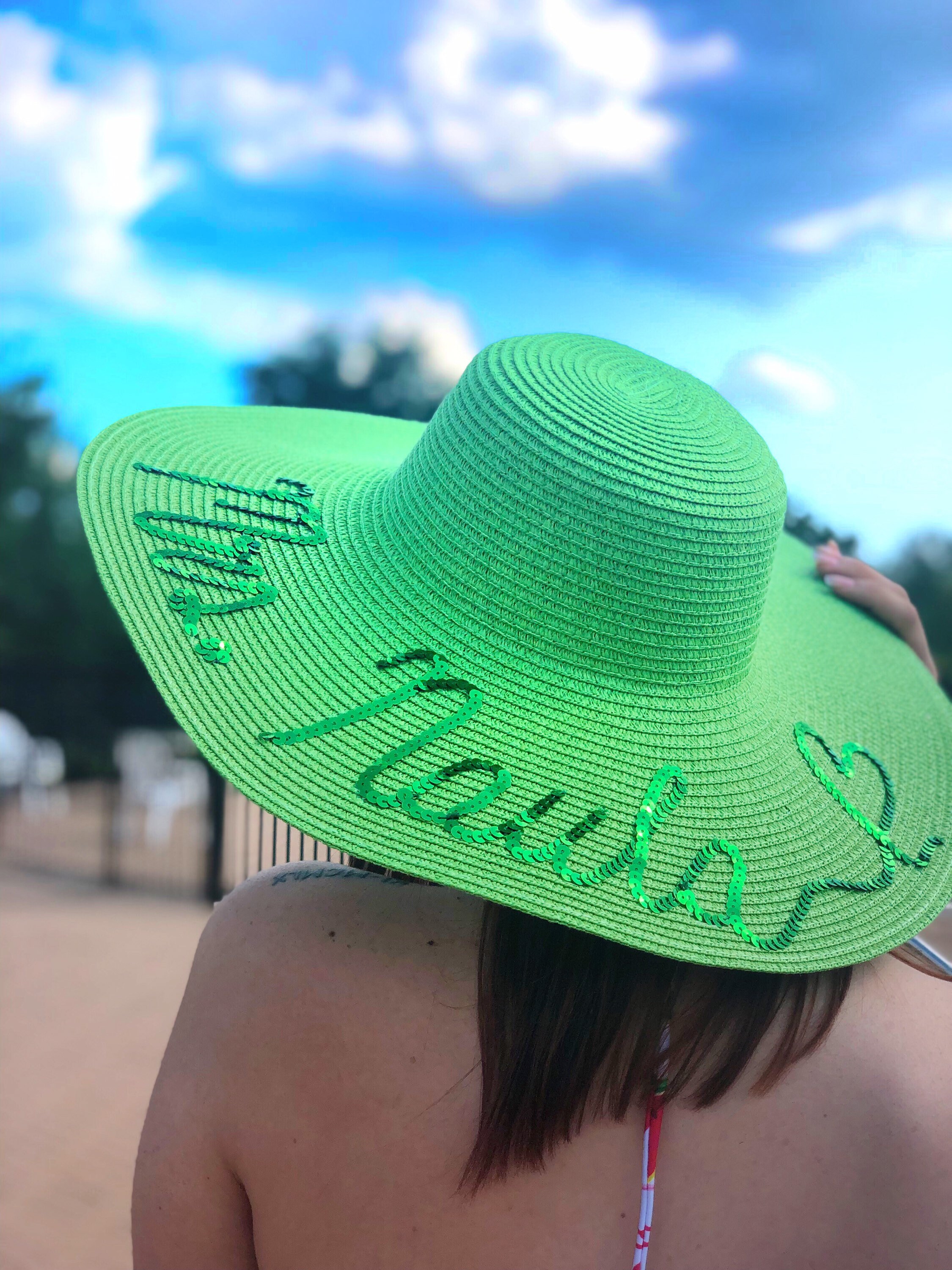 Personalized Elegant Sequin Trim Straw Beach Sun Floppy Hat  display picture 2