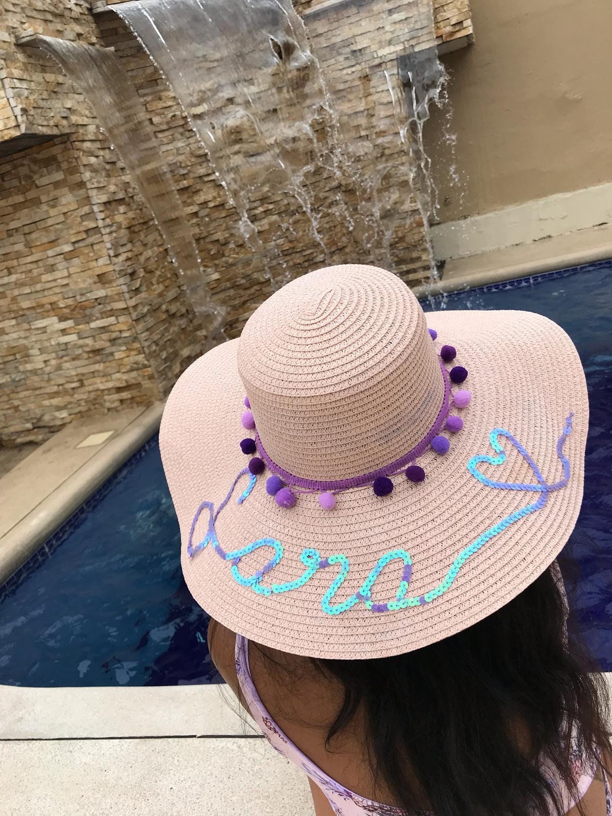 Personalized Elegant Sequin Trim Straw Beach Sun Floppy Hat  display picture 3