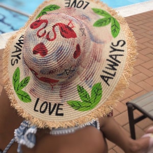 Love always  Straw Floppy Beach Sun Hat, Floppy beach hat.