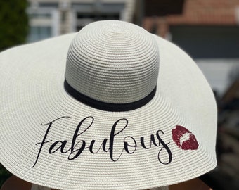 Oversize 7" inch brim Straw Sequin floppy Hat BRIDE SUN HATS floppy summer hat Vinyl Personalized Sun Hat - Floppy Beach hat- Honeymoon Hat