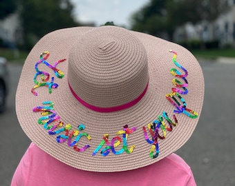 Personalized Sequin Beach Floppy Hat, Bride Gift, Honeymoon Hat