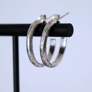 Textured silver hoop earrings, Hammered silver hoops, Contemporary silver earrings, Medium silver hoops, Handmade sterling silver hoops