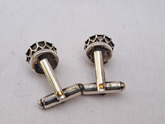 Vintage Malcolm Gray silver cufflinks with smoky … - image 3